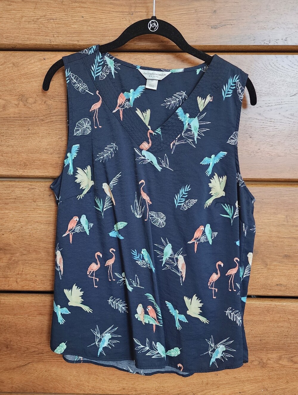 Christopher&Banks Navy Tropical Bird Print V-Neck Sleeveless Top PL
